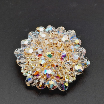 Vintage Crystal Aurora Borealis Clear Beaded 1960s Brooch