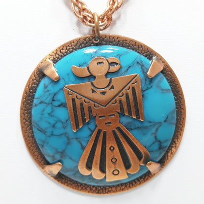 Copper by Bell Thunderbird Necklace, Faux Turquoise, 1970s Vintage Jewelry
