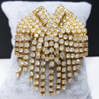 Vintage Rhinestone Dangle Brooch, Gold Plated, 1960s Vintage Jewelry, 2 1/2 Inches