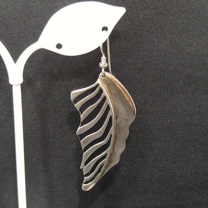 Laurel Burch Long Palm Leaf Earrings, Rhodium Plated, 1980s Vintage Jewelry