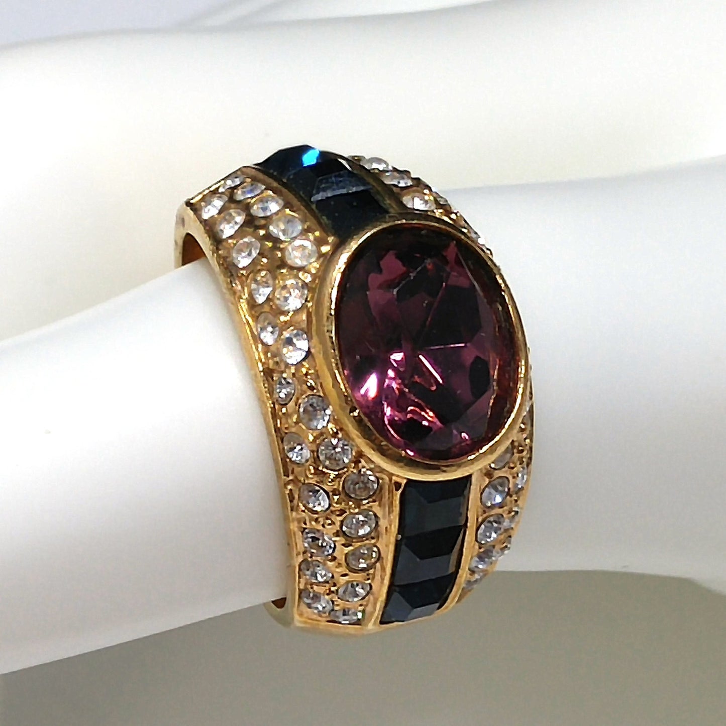 Vintage Nolan Miller Purple Gold Plated Ring, US Size 6 3/4, 1990s