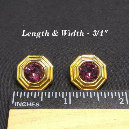 Vintage Christian Dior Purple Rhinestone Clip Earrings, Gold Plated
