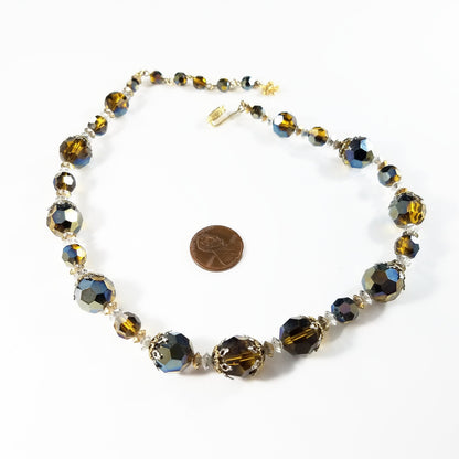 Vendome Necklace Aurora Borealis Mink Brown Swarovski Crystal Single Strand