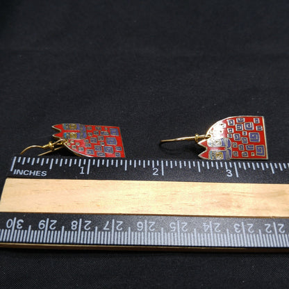 Laurel Burch "Red Cat" Earrings, Gold Plated, Red Enamel, 1980s Vintage Jewelry