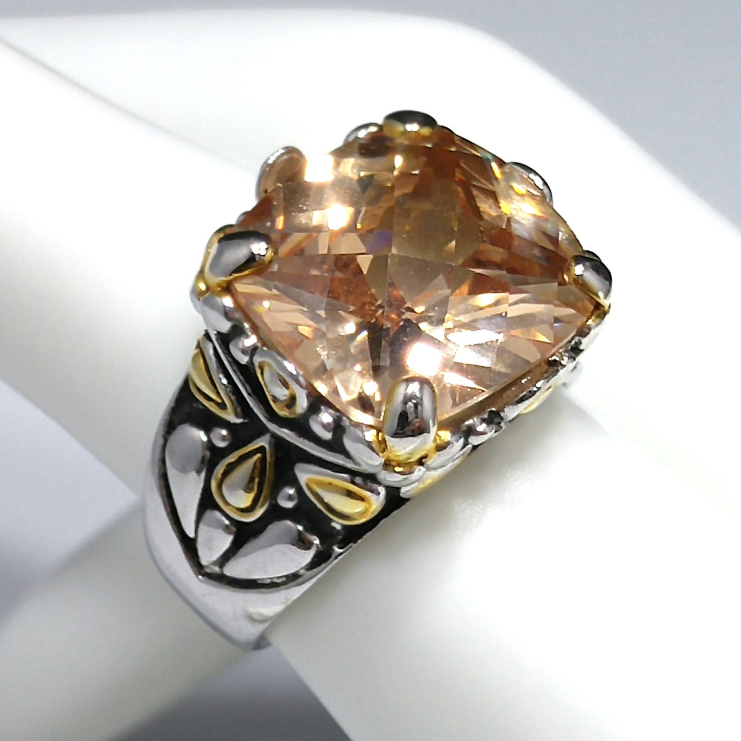 Champagne Gemstone Ring, 18KGE, Vintage Statement Jewelry, Size 8