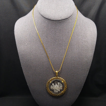 Vintage Crown Trifari Zodiac "Cancer" Necklace, Glass Intaglio Crab, Gold Plated, 1960s Vintage Jewelry