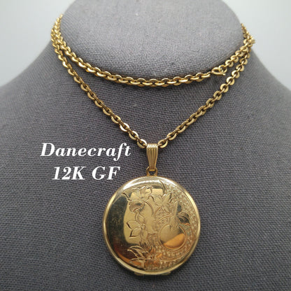 Danecraft Gold Filled Photo Locket Necklace, 12K GF, Early 1950s Vintage Jewelry