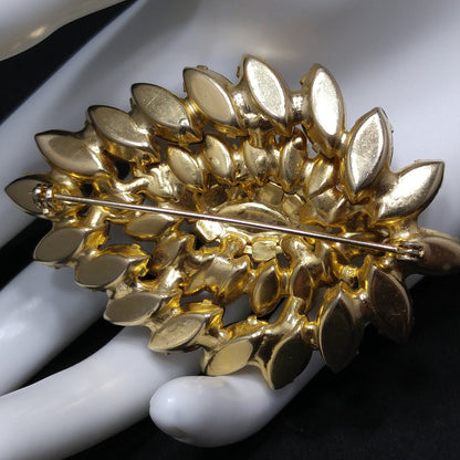 Topaz Rhinestone Lava Glass Brooch, Gold Plated, 1960s Vintage Jewelry