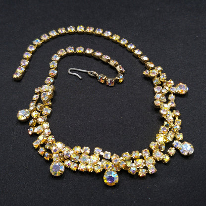 Aurora Borealis Rhinestone Choker Necklace, 1960s Vintage Jewelry