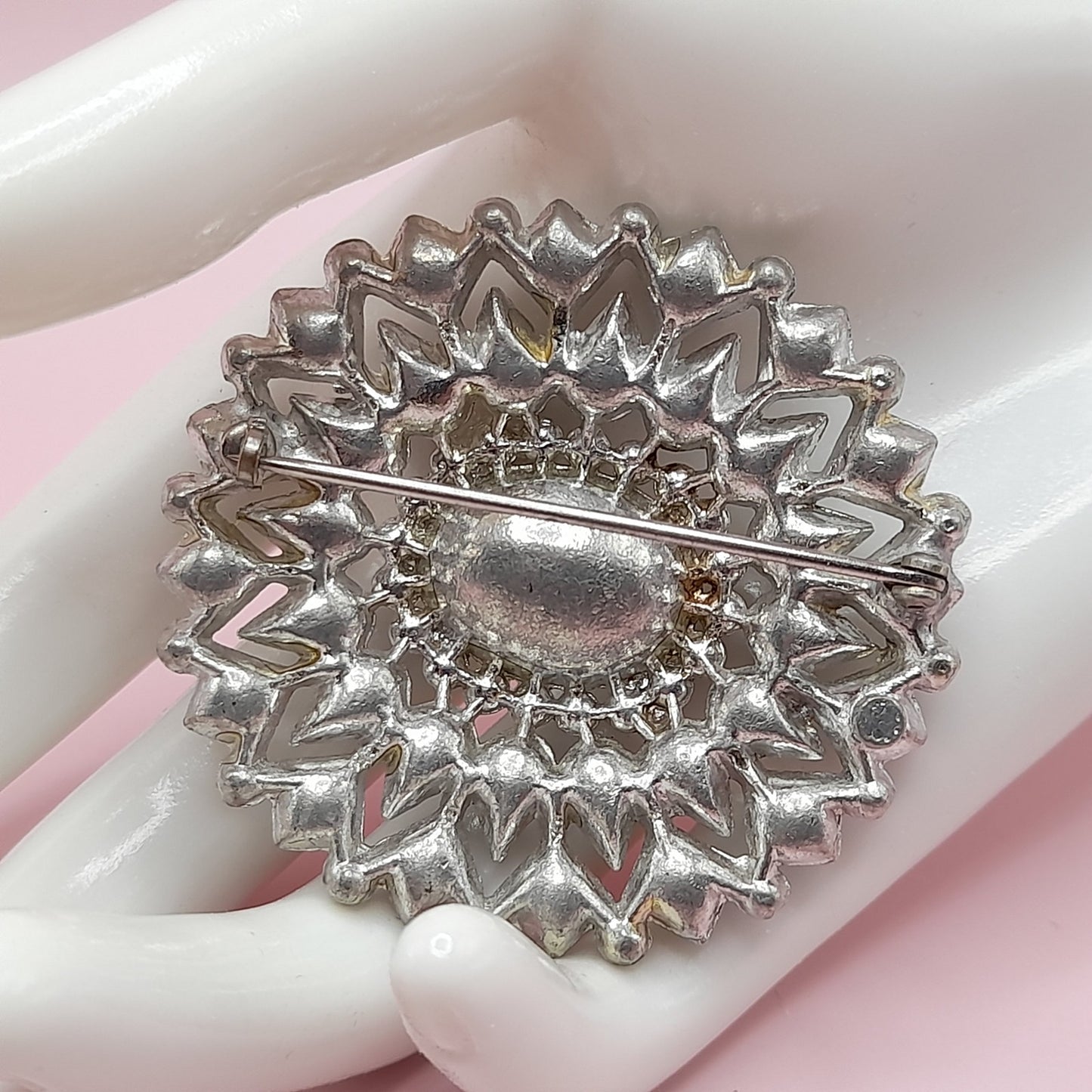 Vintage Purple Rhinestone Oval Brooch, Pot Metal, C Clasp, 1930s