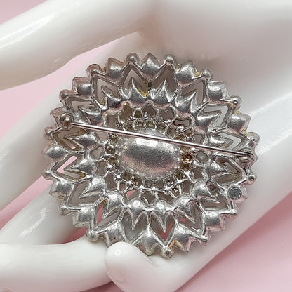 Vintage Purple Rhinestone Oval Brooch, Pot Metal, C Clasp, 1930s