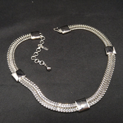 Monet Silver Wide Box Chain Necklace, Gold Plated, 1960s Vintage Jewelry