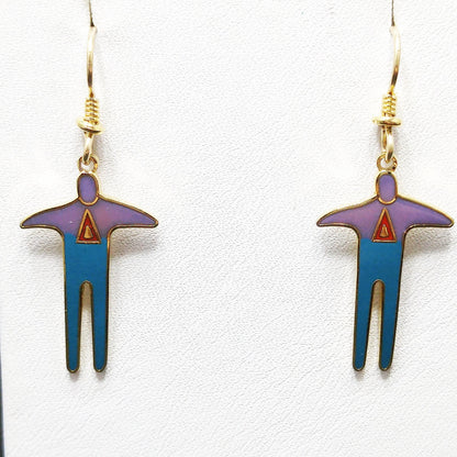 Vintage Laurel Burch Person Enamel 1980s Earrings, Gold Plated