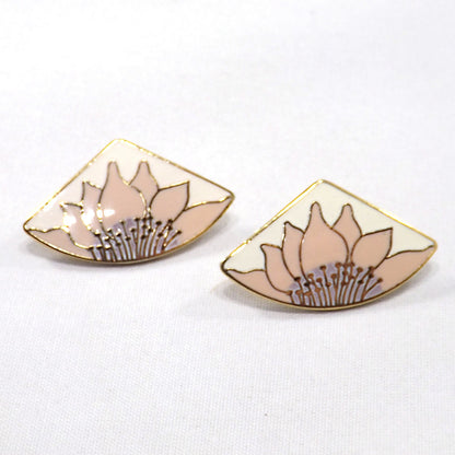 Vintage Laurel Burch Pink Flower Post Earrings, Pink & Gold Sunflowers