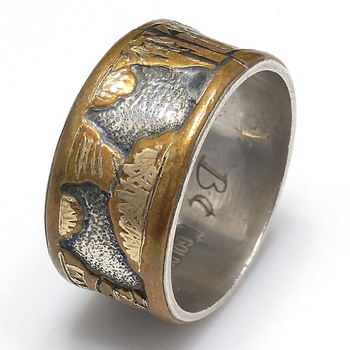 Floyd & Lloyd Becenti Navajo Ring, US Size 8 1/2, Gold Fill Sterling, 1990s Vintage Jewelry