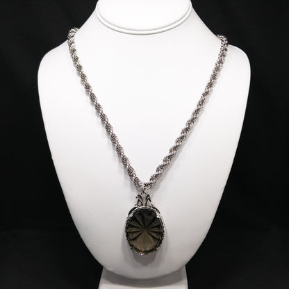 Whiting & Davis Smoky Tourmaline Faceted Pendant Necklace,  Rope Chain, 1960s