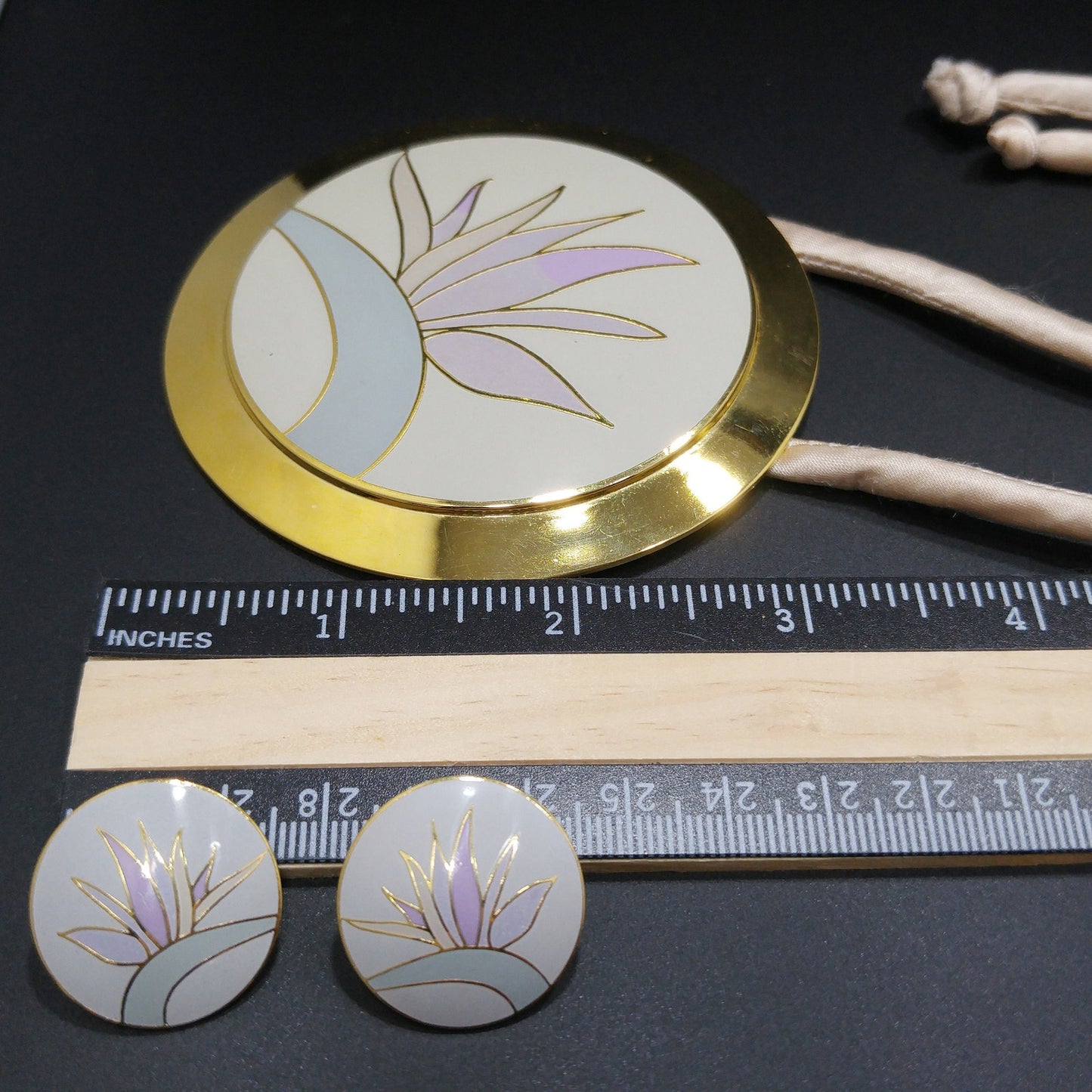 Laurel Burch "Bird of Paradise" Necklace & Earrings Set, Gold Plate Cloisonné Pastel Enamel, 1980s Vintage Jewelry