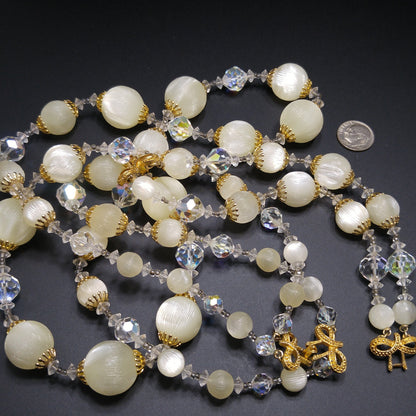 Vendome White Frosty Lucite & Crystal Jewelry, Necklace Bracelet Set, 1960s Vintage Jewelry