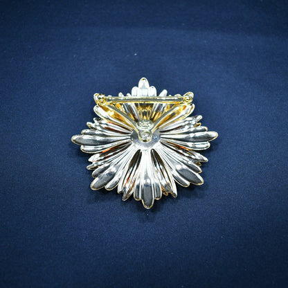 Joan Rivers Orange Gold Plated Floral Brooch, Rhinestone Center, 1990s