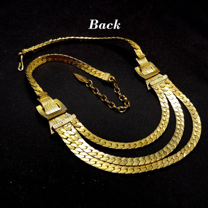Whiting & Davis Buckle Necklace, Gold Plated, 1940s Vintage Jewelry
