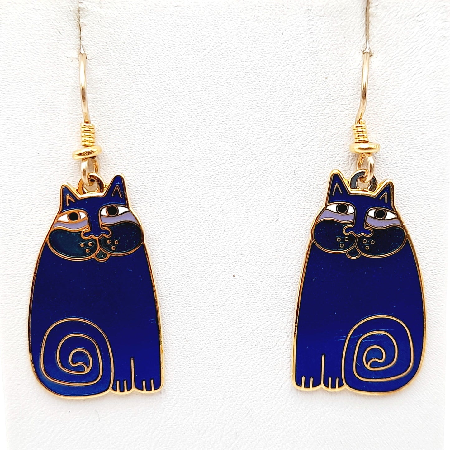 Vintage Laurel Burch Olivia Blue Cat Earrings Gold Plated