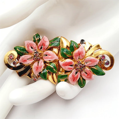 Coro Duette 1930s Enamel Floral Brooch or Two Dress Clips