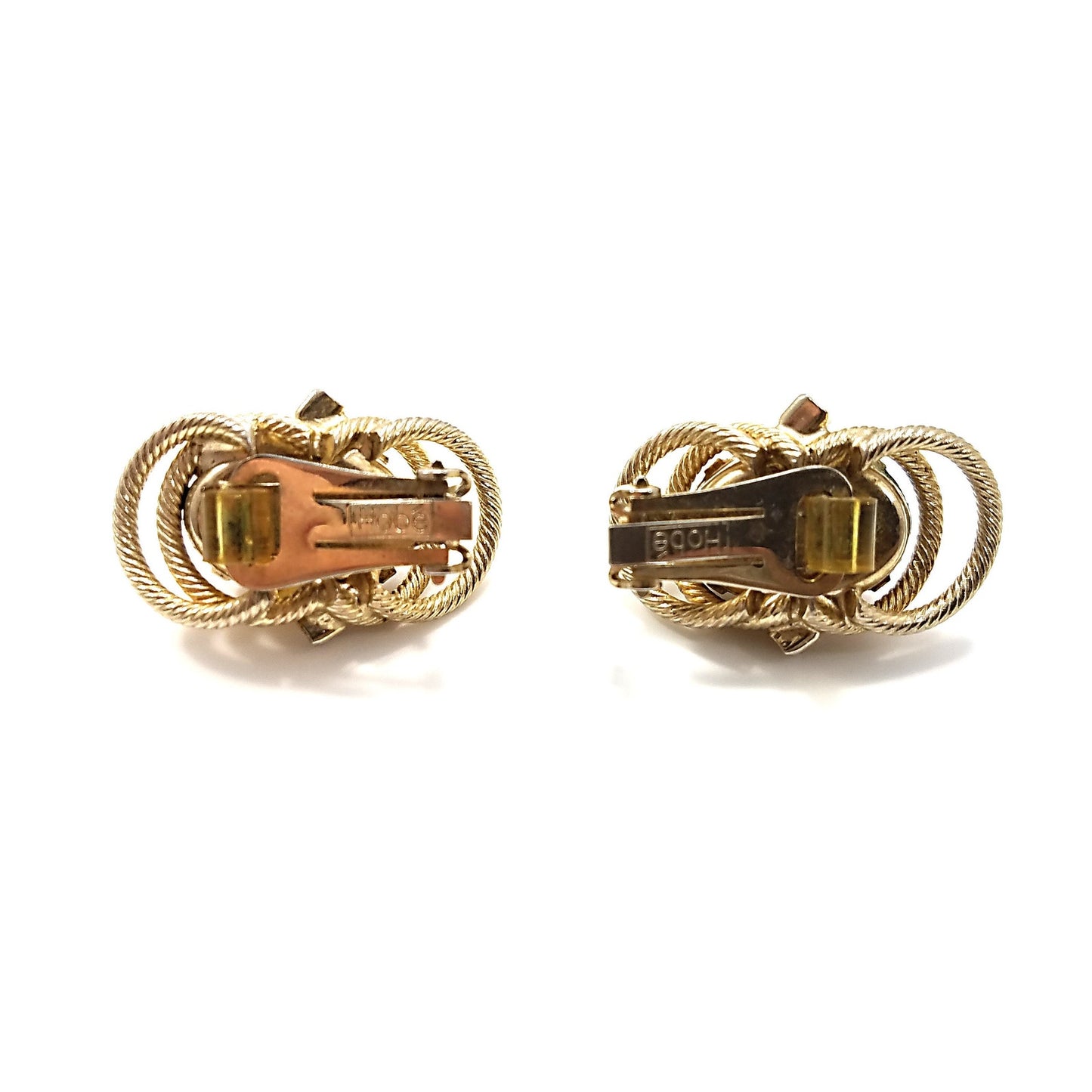 Hobe' White & Gold Earrings, Gold Plated, Art Glass, 1950s Vintage Jewelry