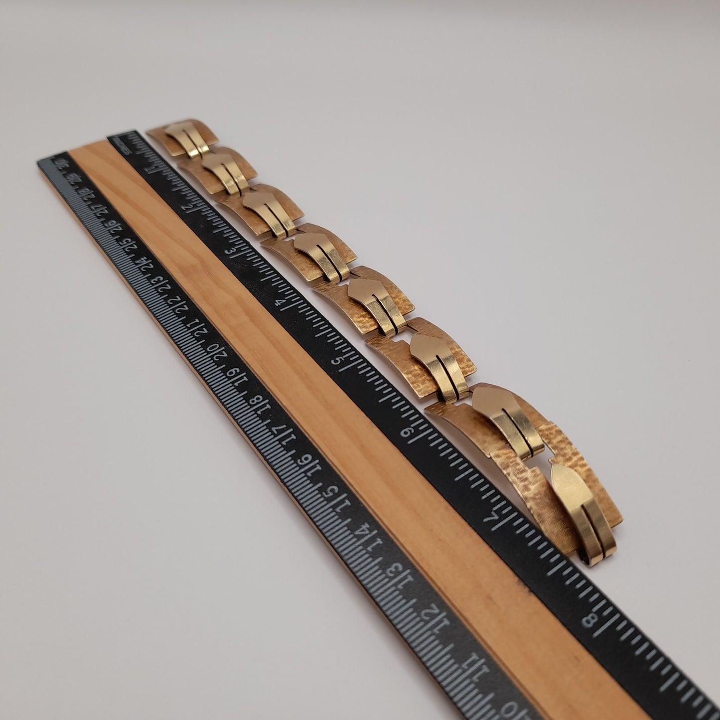 Vintage 1940s Krementz Bracelet, Two Tone Rose Yellow Gold Links, Retro Geometric Jewelry, Mid Century Gift, 7 3/4 Inch