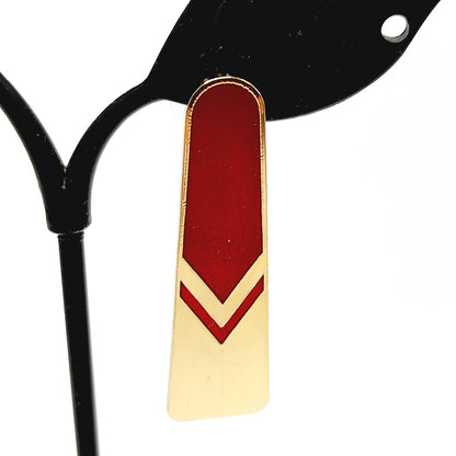 Vintage Laurel Burch Gold Red Chevron Post Earrings, 1980s, Gold Plated
