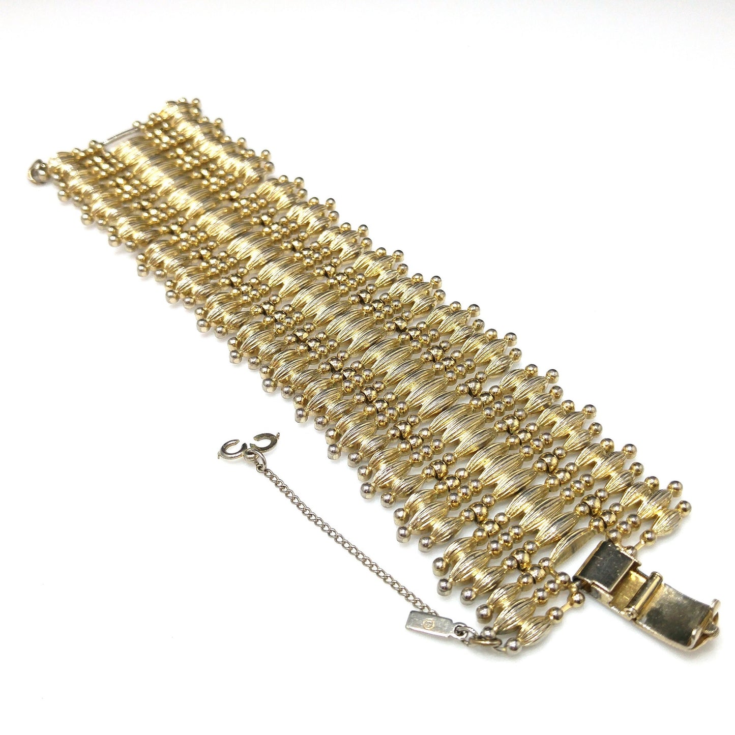 Vintage Monet "Minaret" Mid-Century Bracelet, Gold Plated, Book Piece, 1950s Jewelry