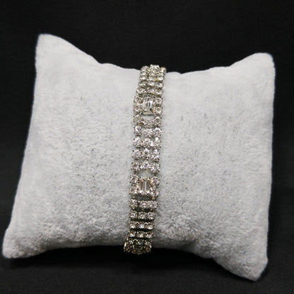 Kramer Clear Rhinestone Bracelet, Rhodium Plated, 1950s Vintage Jewelry