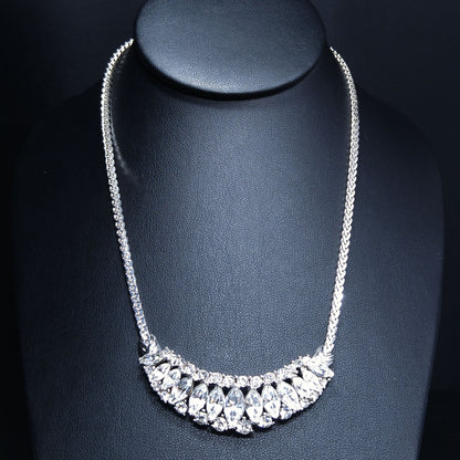 Trifari TM Clear Rhinestone Frontal Necklace, Silver Tone, 1980s Vintage Jewelry