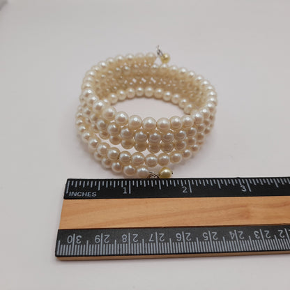 Vintage Faux Pearl Beaded Memory Wire Bracelet – 33 Inch Multi Row Wrap Bracelet