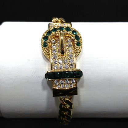 Vintage Jackie Kennedy JBK Bracelet, Faux Emerald Clear Rhinestones, Gold Plated