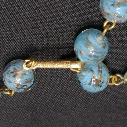 Kramer Turquoise Gold Beaded Necklace & Earrings Set, Gold Glitter Murano Glass