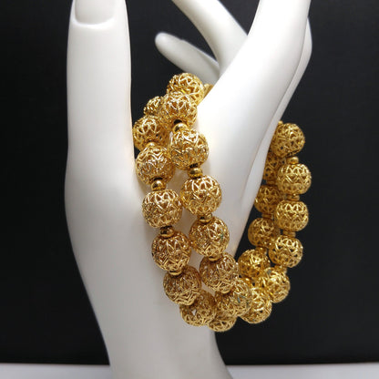 Monet Filigree Beaded Two Strand Bracelet, Gold Plated, Strung on Chain, 1960s Vintage Jewelry