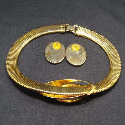 Topaz Lucite Omega Necklace Post Earrings, Faux Tortoise, 1980s Vintage Jewelry