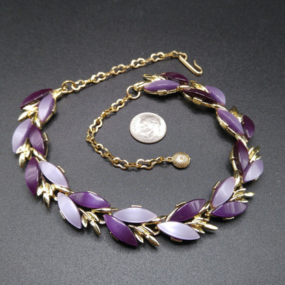 Purple Lavender Lucite Choker Necklace, Mid-Century, Gold Tone, 1950s Vintage Jewelry