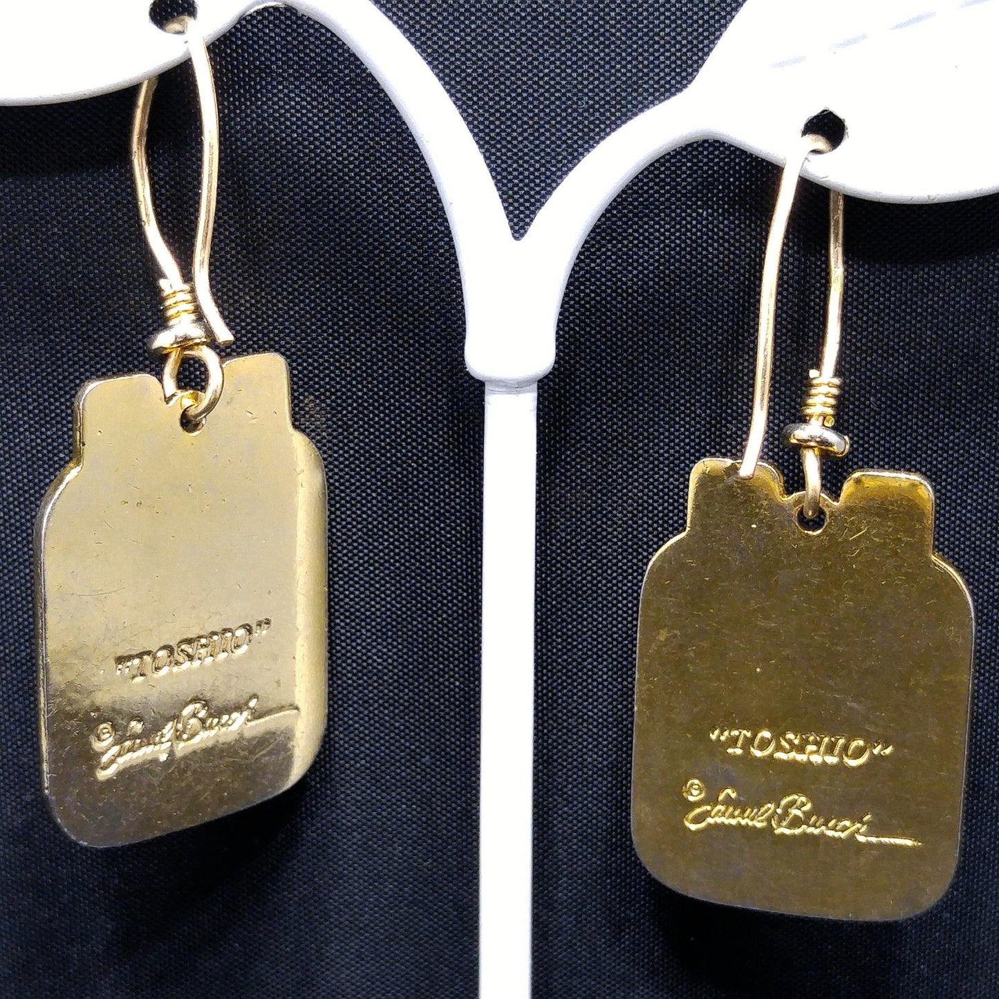 Laurel Burch "Toshio" Drop Earrings, Gold Plated & Enamel Cloisonné, 1980s Vintage Jewelry