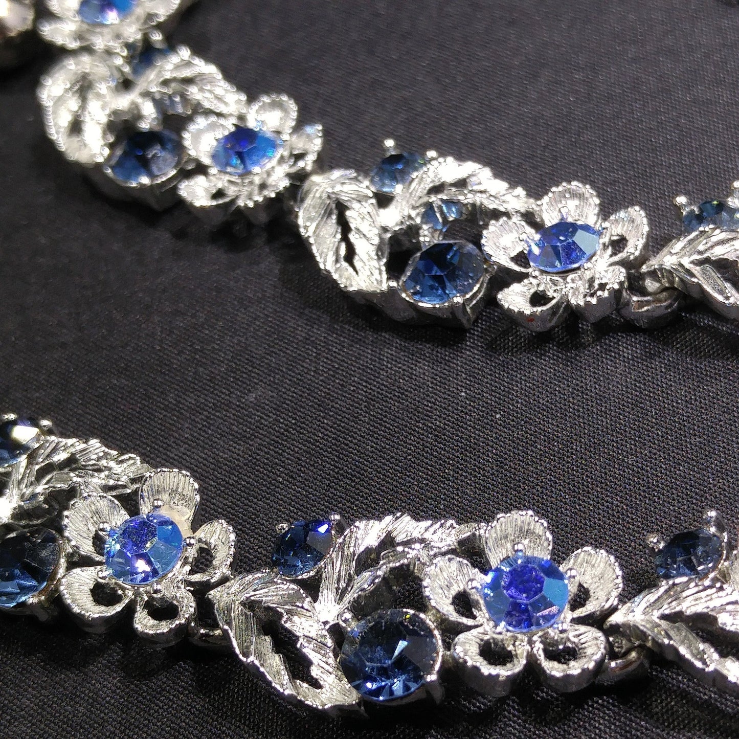 Lisner Blue Necklace & Bracelet Set, Rhodium Plated, Aurora Borealis, 1960s Vintage Jewelry