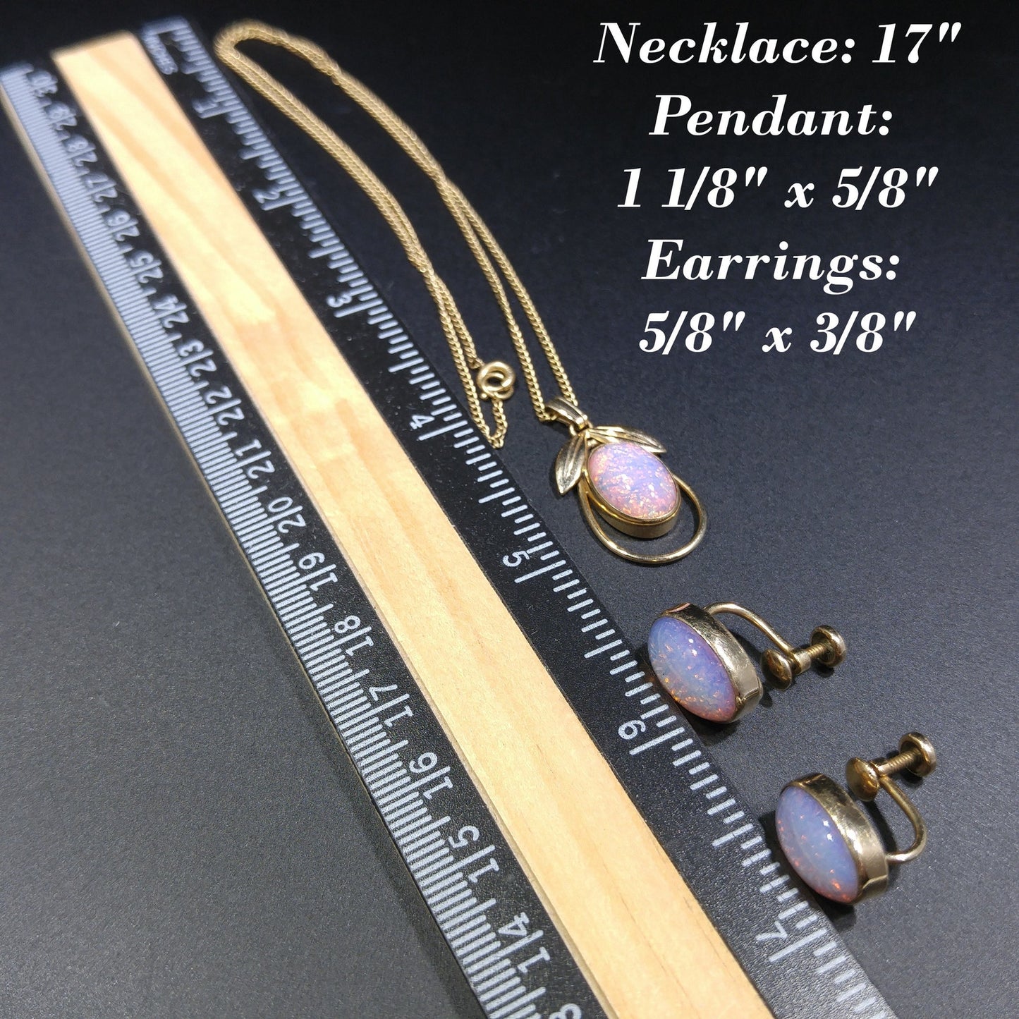Van Dell Faux Opal Necklace Screw Back Earrings Set, 12K Gold Filled, 1950s Vintage Jewelry