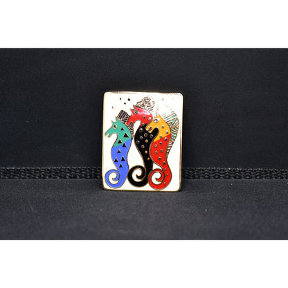 Laurel Burch "Sea Stallions" Brooch, Gold Plated, 1980s Vintage Jewelry