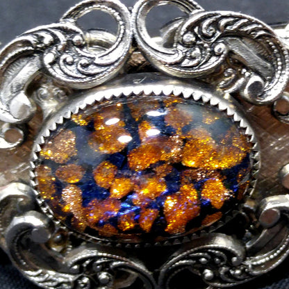 Whiting & Davis Co. Mesh Glitter Glass Bracelet, Adjustable Slide Clasp, 1950s Vintage Jewelry
