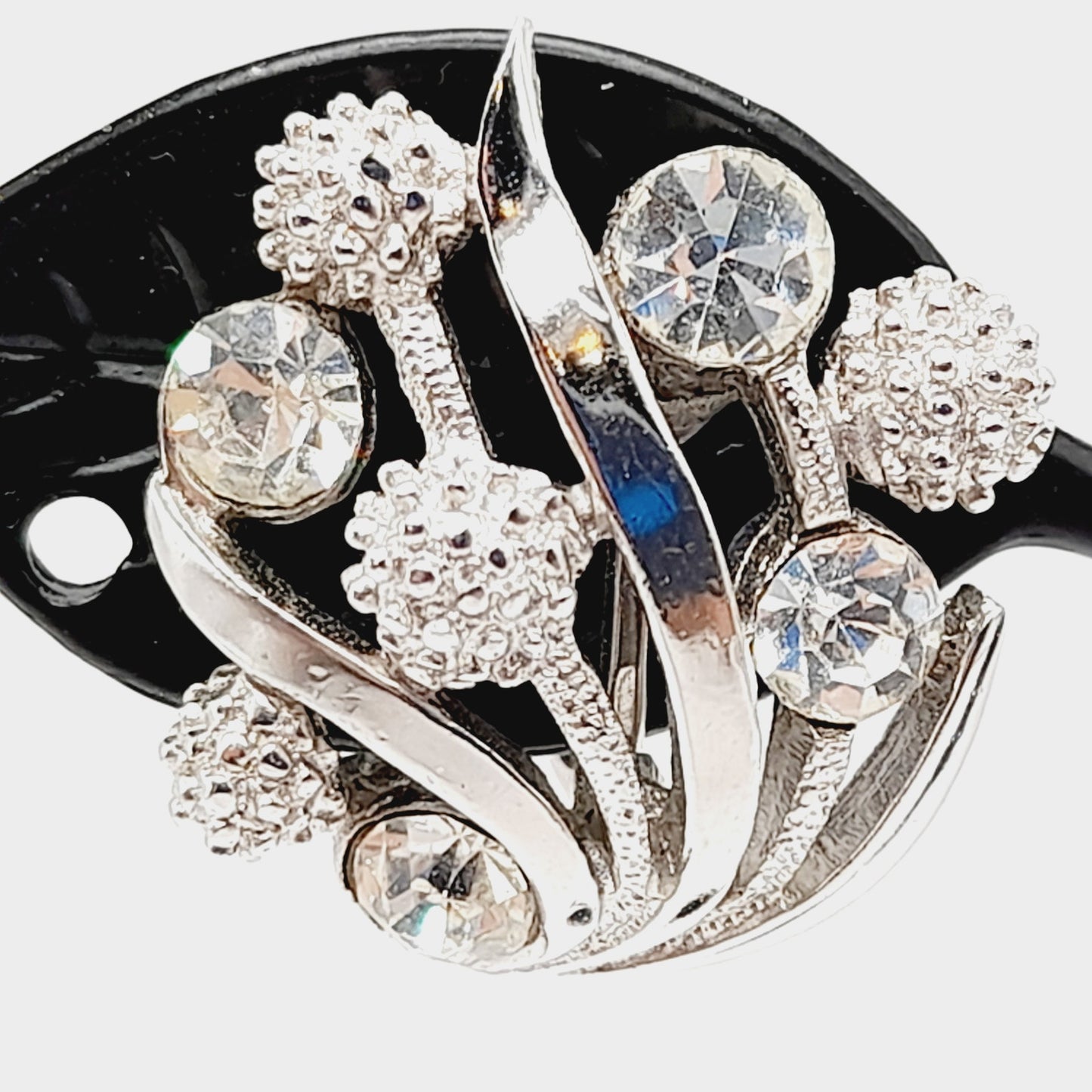 Vintage Crown Trifari Rhinestone Clip Earrings – Rhodium Plated Mid Century Jewelry