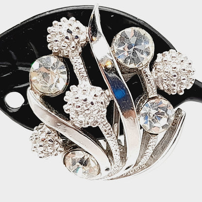 Vintage Crown Trifari Rhinestone Clip Earrings – Rhodium Plated Mid Century Jewelry