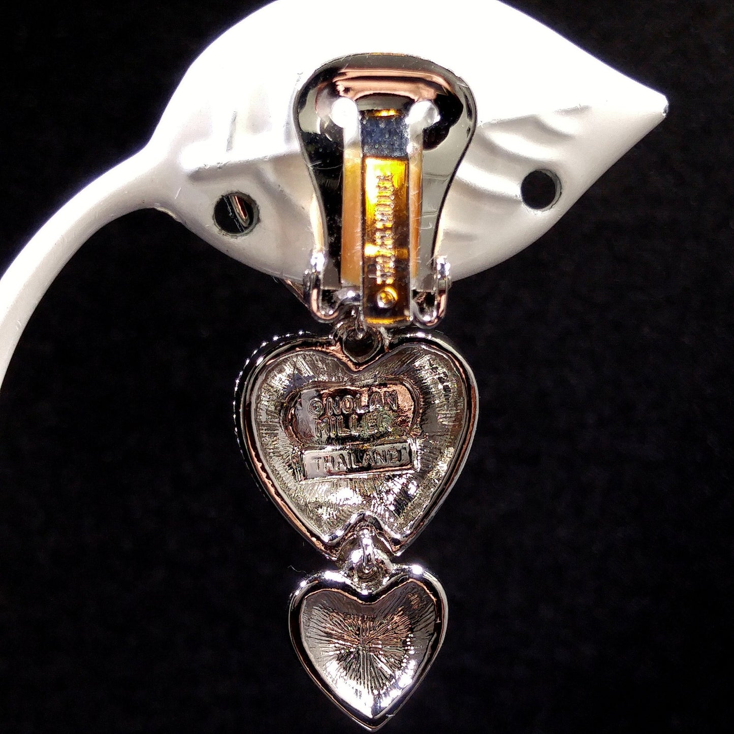 Nolan Miller Rhinestone Heart Drop Earrings, Glamour Collection, Vintage 1990s Clip-On Jewelry