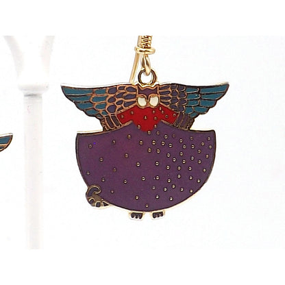 Laurel Burch "Angelicat" Earrings, Gold Plated Cloisonne & Enamel, Cat Lovers Earrings, 1980s Vintage Jewelry