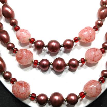 Vintage Art Glass Beaded Necklace, Three Strands, 1940s Vintage Jewelry