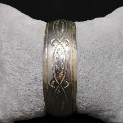 Vintage Navajo Sterling Silver Cuff Bracelet HB Hand Engraved Leaf Design
