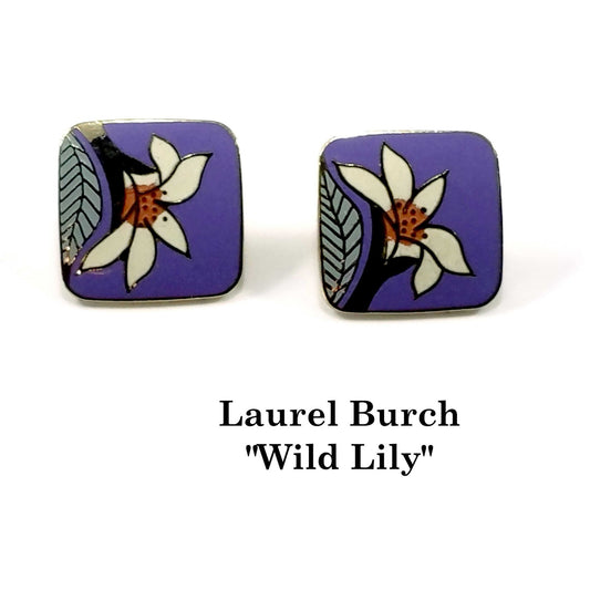 Laurel Burch "Wild Lily" Clip Earrings, Gold Plated, 1980s Vintage Earrings